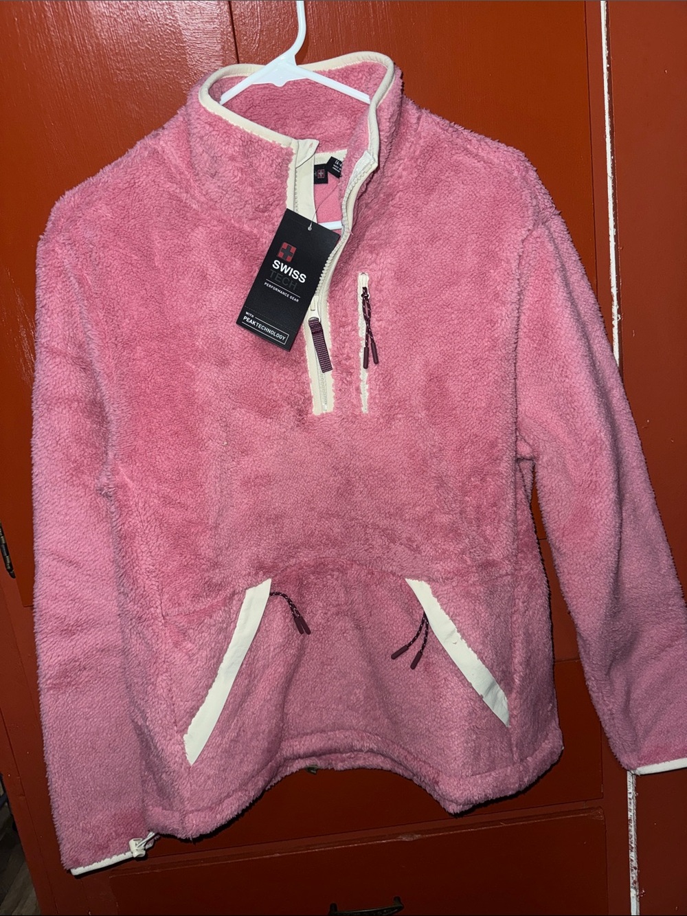Swiss Tech Pink Sherpa Half-Zip Pullover with Cream Trim